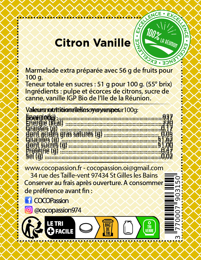 marmelade de citron vanille marmelade artisanale extra exotique coco passion l'atelier de haute confiture ile de la reunion