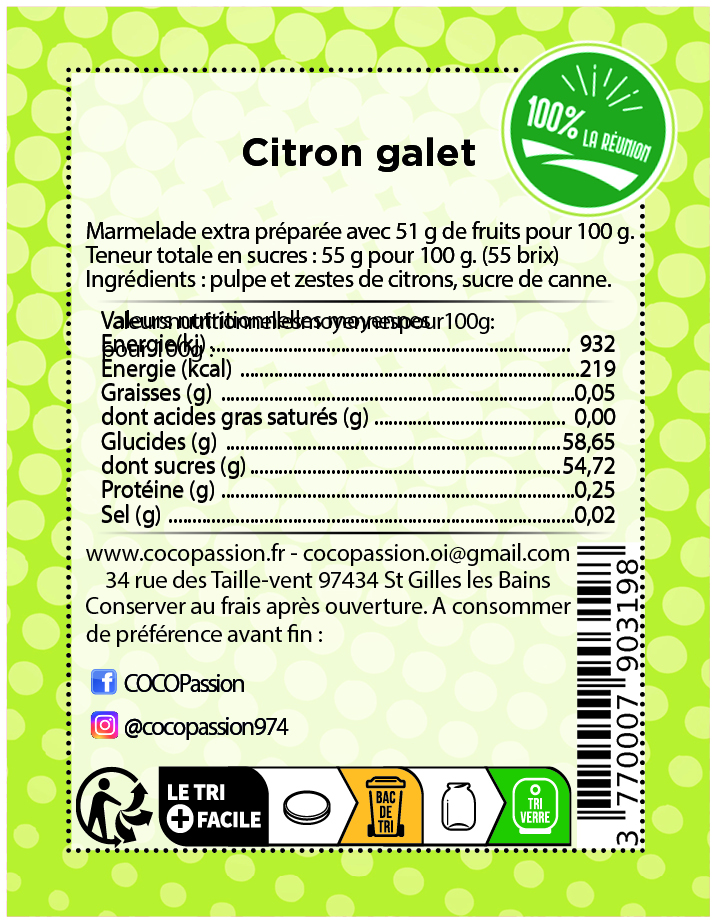 marmelade de citron galet marmelade artisanale extra exotique coco passion l'atelier de haute confiture ile de la reunion