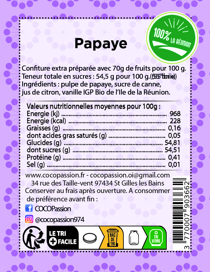 papaye confiture artisanale extra exotique coco passion l'atelier de haute confiture ile de la reunion