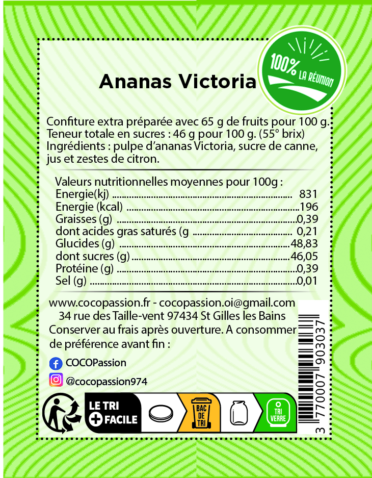 ananas victoria confiture artisanale extra exotique coco passion l'atelier de haute confiture ile de la reunion