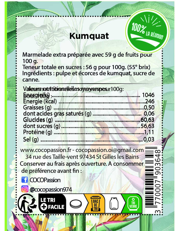 marmelade de kumquat confiture artisanale extra exotique coco passion l'atelier de haute confiture ile de la reunion