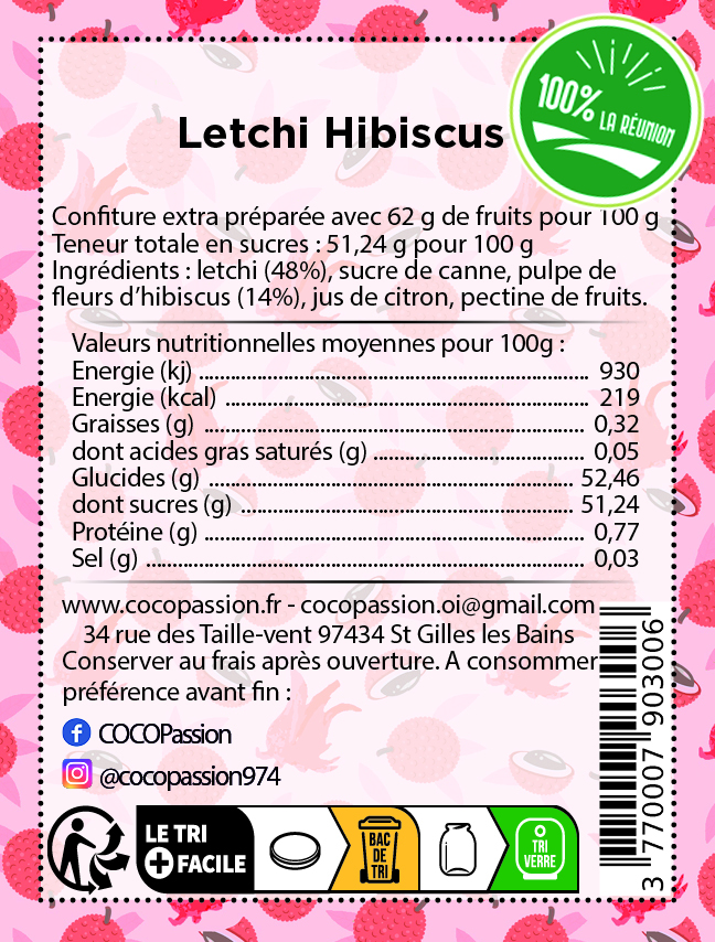 litchi hibiscus confiture artisanale extra exotique coco passion l'atelier de haute confiture ile de la reunion