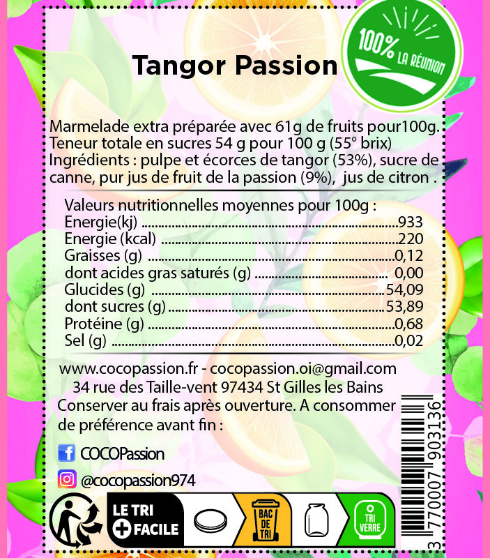 Marmelade Tangor et Fruit de la Passion