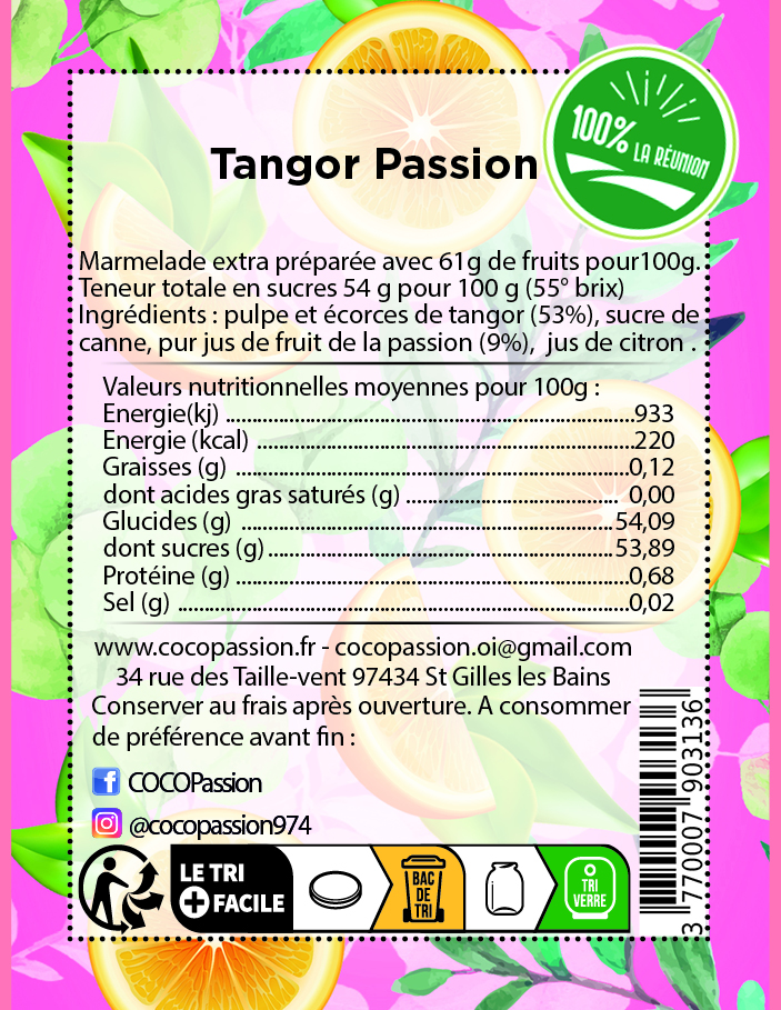 marmelade tangor et fruit de la passion confiture artisanale extra exotique coco passion l'atelier de haute confiture ile de la reunion