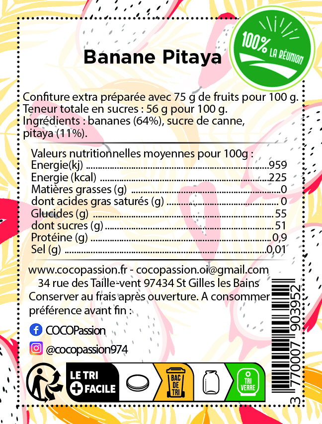 confiture extra de banane pitaya confiture artisanale avec des fruits exotique coco passion l'atelier de haute confiture Île de la Réunion