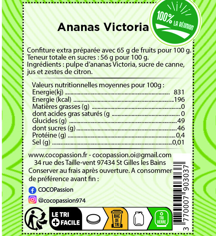 Confiture extra / Ananas Victoria de La Réunion
