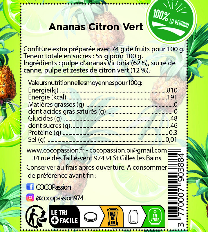 Confiture extra / Ananas Victoria et citron vert