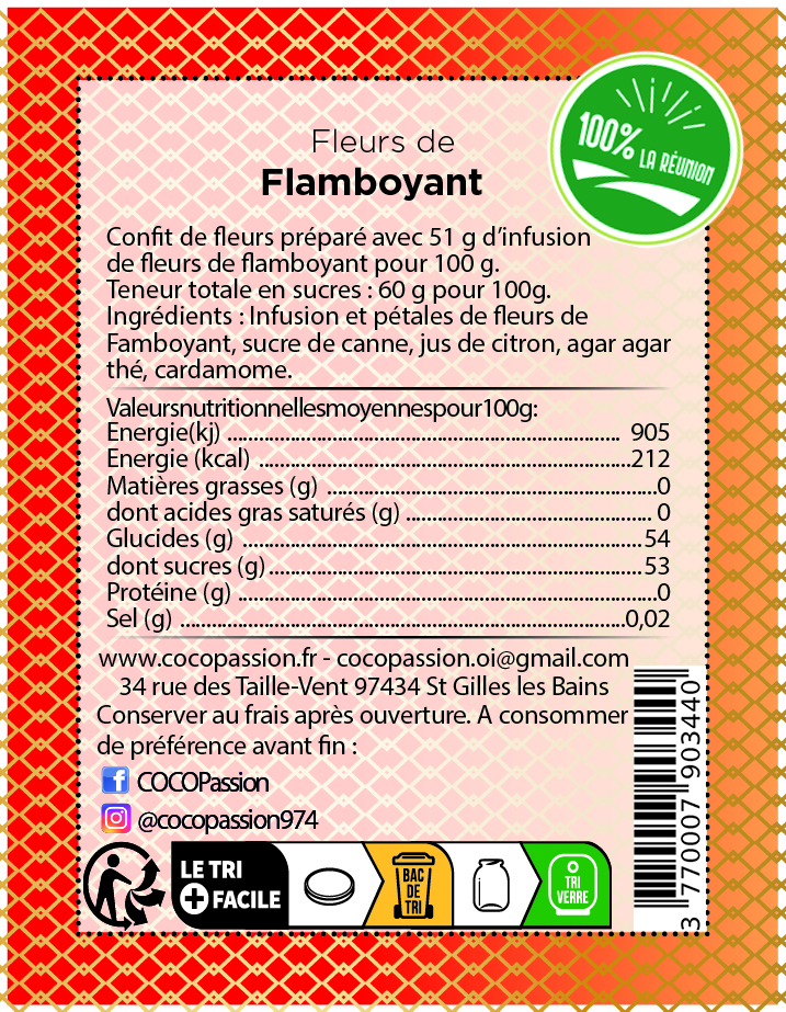 Confit de fleurs de flamboyant coco passion l'atelier de haute confiture confiture artisanale fruit tropical île de La Réunion