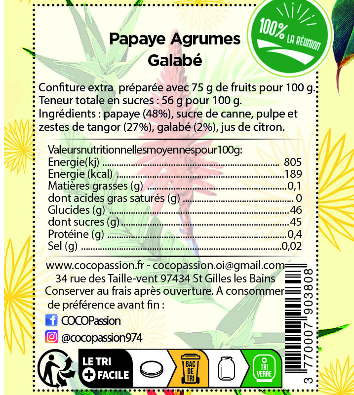 Confiture extra / Papaye Agrumes Galabé