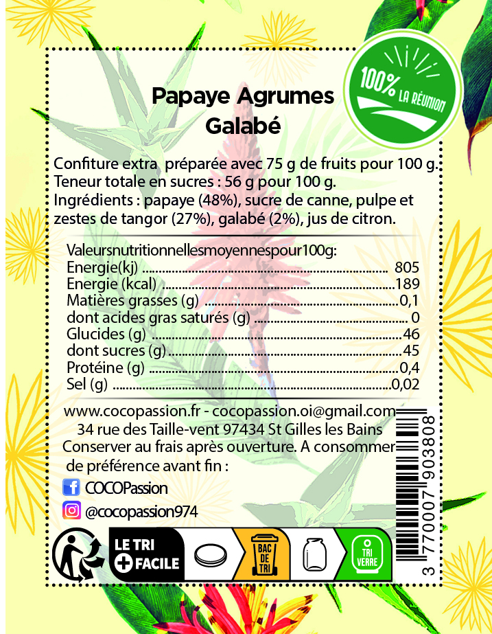 confiture extra papaye agrumes galabé confiture artisanale avec des fruits exotique coco passion l'atelier de haute confiture Île de la Réunion