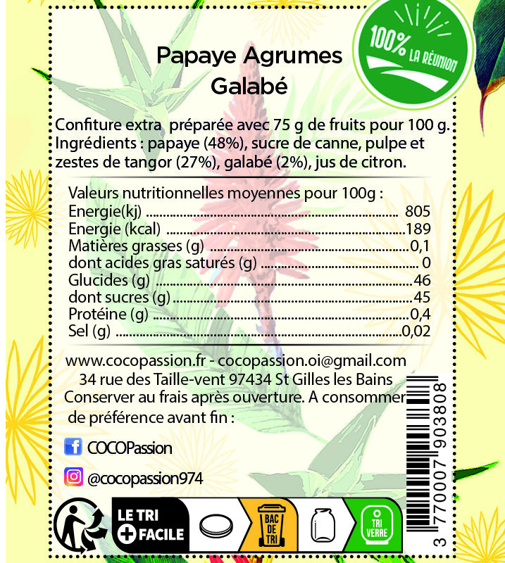 Confiture extra / Papaye Agrumes Galabé