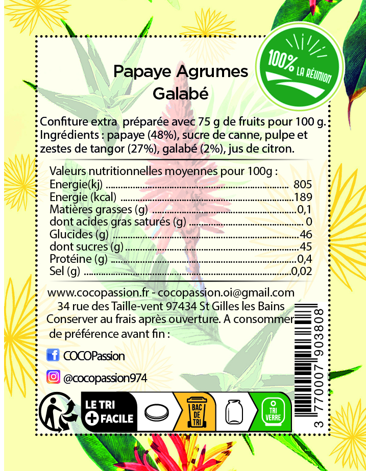 confiture extra papaye agrumes Galabé confiture artisanale fruit exotique coco passion l'atelier de haute confiture ile de la reunion France