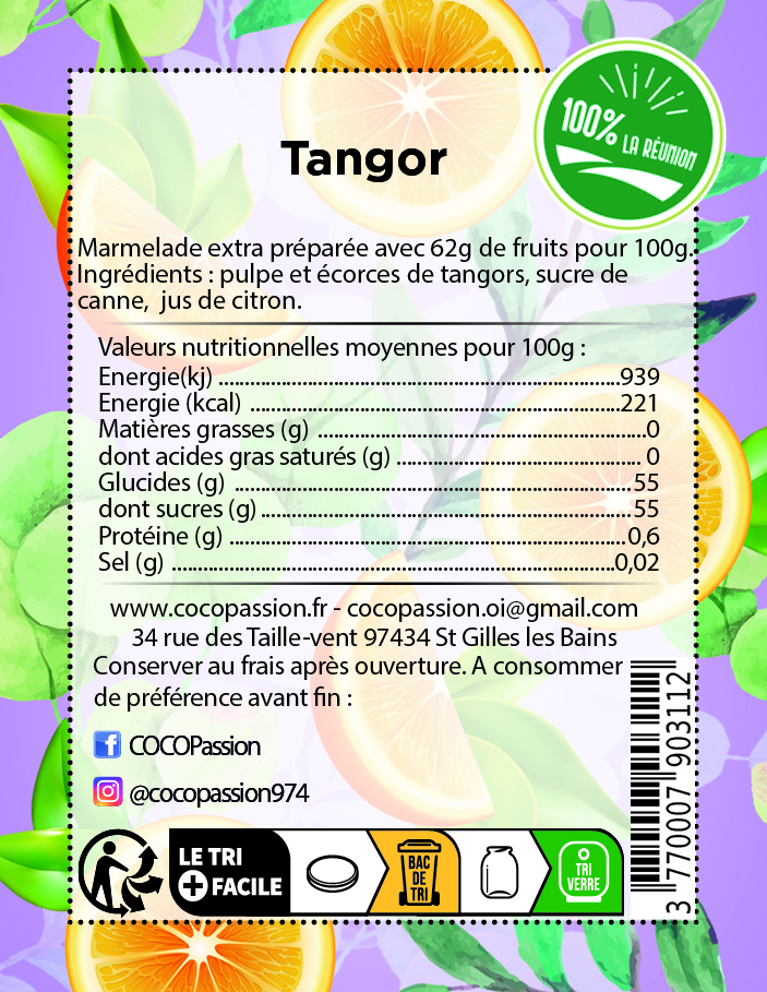 marmelade extra de tangor confiture artisanale fruit exotique coco passion l'atelier de haute confiture ile de la reunion France