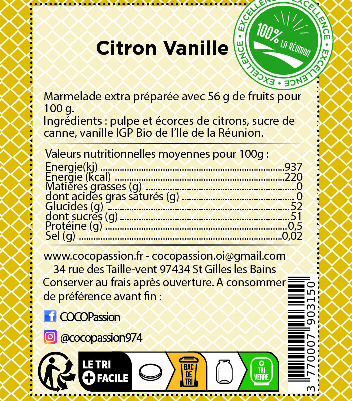 Marmelade extra / Citron Vanille