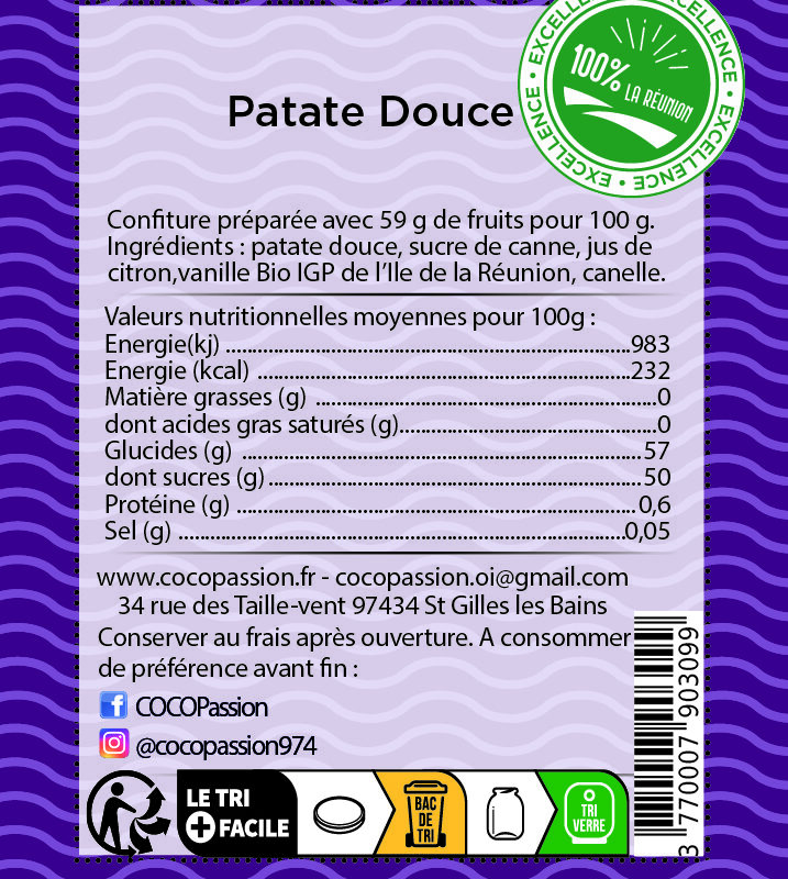 Confiture / de Patate Douce Blanche