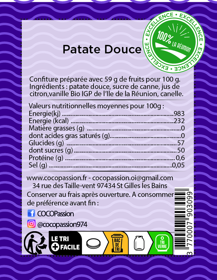 confiture de patate douce mauve confiture artisanale fruit exotique coco passion l'atelier de haute confiture ile de la reunion France