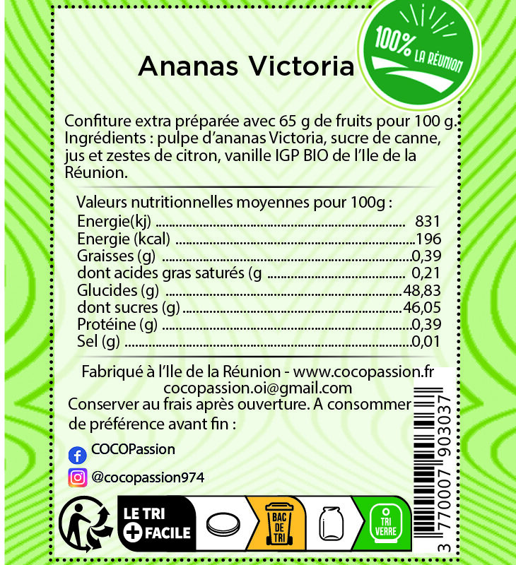 Confiture extra / Ananas Victoria de La Réunion