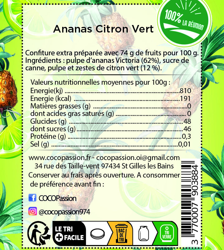 Confiture extra / Ananas Victoria et citron vert
