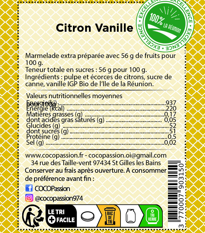Marmelade extra / Citron Vanille