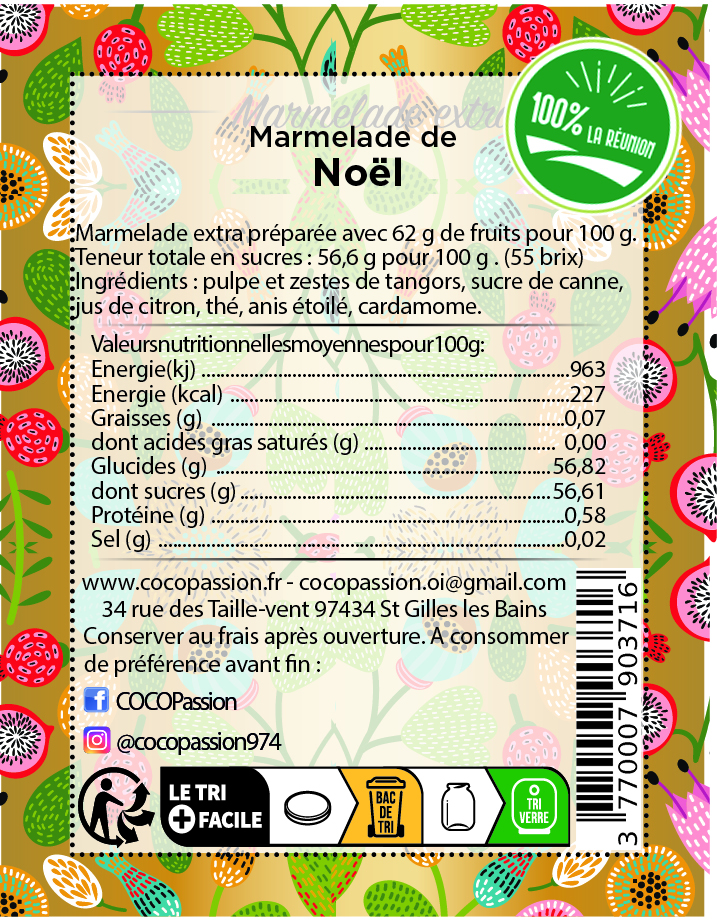 Marmelade de Noël confiture artisanale extra exotique coco passion l'atelier de haute confiture île de La Réunion