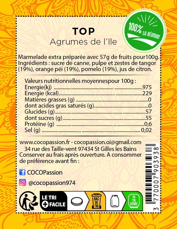 marmelade extra TOP agrumes de l'Ile confiture artisanale fruit exotique coco passion l'atelier de haute confiture ile de la reunion France