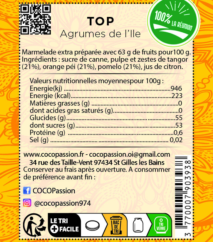 Marmelade extra /  « T.O.P » agrumes de l&rsquo;Ile