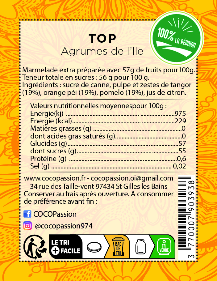 marmelade extra top agrumes de l'ile confiture artisanale avec des fruits exotique coco passion l'atelier de haute confiture Île de la Réunion