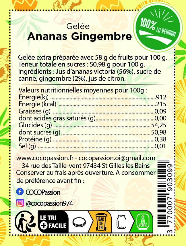 gelée ananas gingembre confiture artisanale extra exotique coco passion l'atelier de haute confiture ile de la reunion