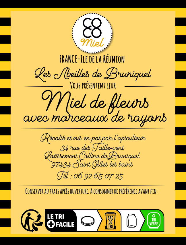 Miel de fleurs avec morceaux de rayons coco miel île de La Réunion France