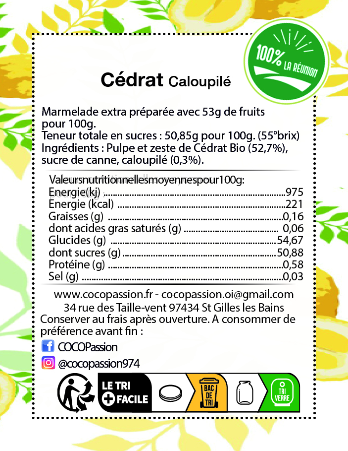 cédrat caloupilé marmelade confiture artisanale extra exotique coco passion l'atelier de haute confiture ile de la reunion