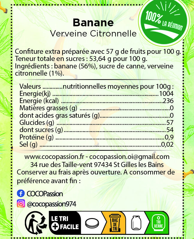 Confiture extra / Banane Verveine citronnelle
