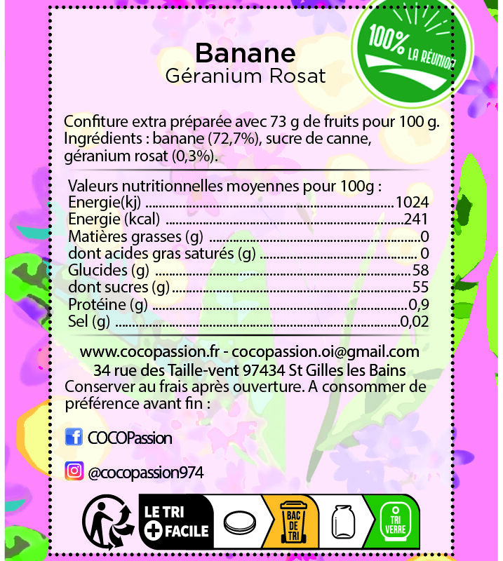 Confiture extra / Banane Géranium rosat