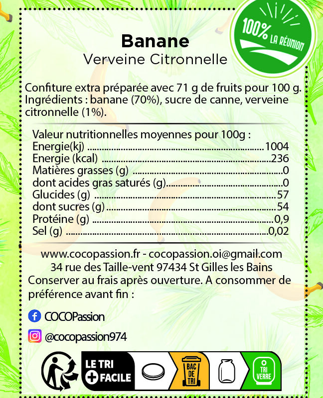 Confiture extra / Banane Verveine citronnelle
