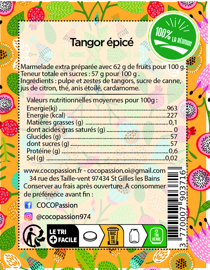 marmelade extra tangor épicé coco passion l'atelier de haute confiture confiture artisanale de fruits tropicaux Île de la Réunion