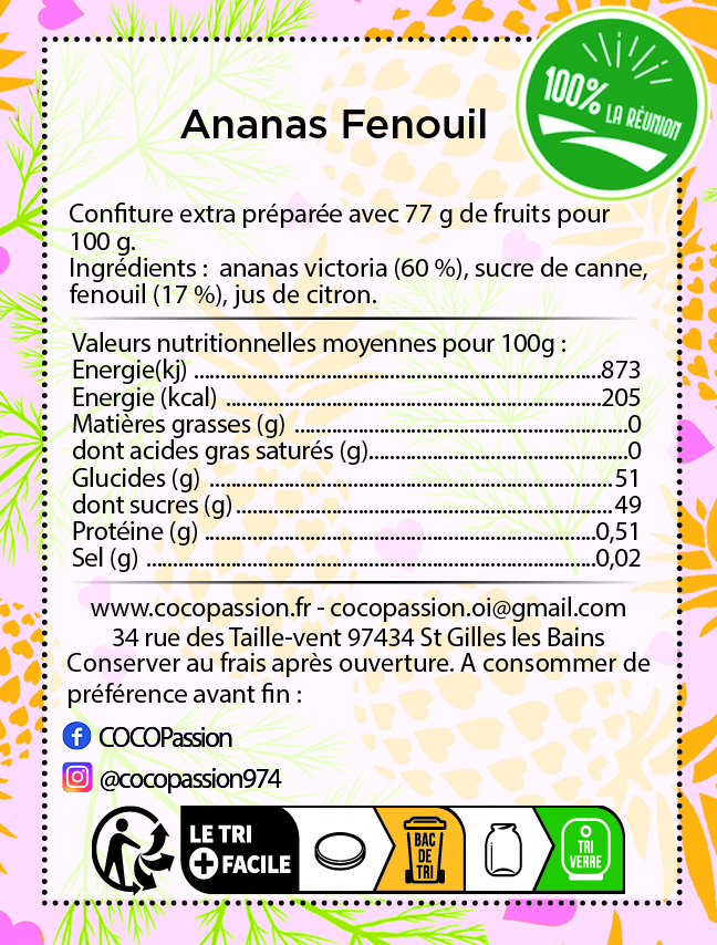 confiture extra d'ananas fenouil confiture artisanale fruit exotique coco passion l'atelier de haute confiture ile de la reunion France
