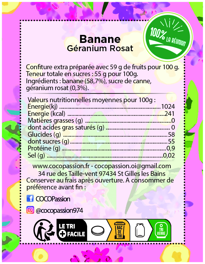 confiture extra de banane géranium rosat coco passion l'atelier de haute confiture confiture artisanale de fruits tropicaux Île de la Réunion
